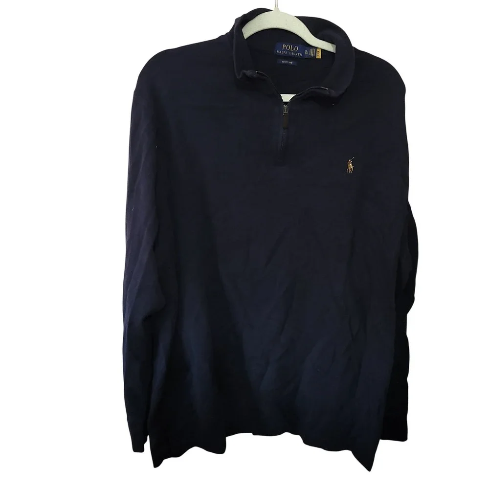 Polo Ralph Lauren Mens XL Navy Blue Estate Rib Quarter Zip Pullover Sweater Prep